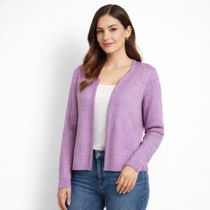 St. John’s Bay Purple Ribbed Zip-Up Knit Cardigan Sweater Stretch Size L